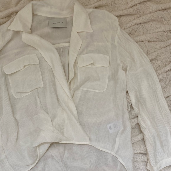Brochu Walker The Finn Blouse wrap long sleeve crinkle gauze white Sz M/L - Picture 6 of 9
